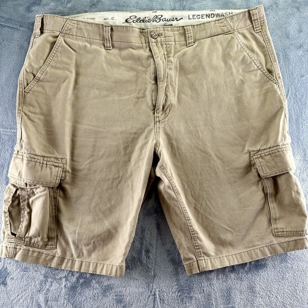 Eddie Bauer Cargo Shorts Mens T42 Legend Wash Utility Khaki Classic 11" Inseam - Picture 2 of 10